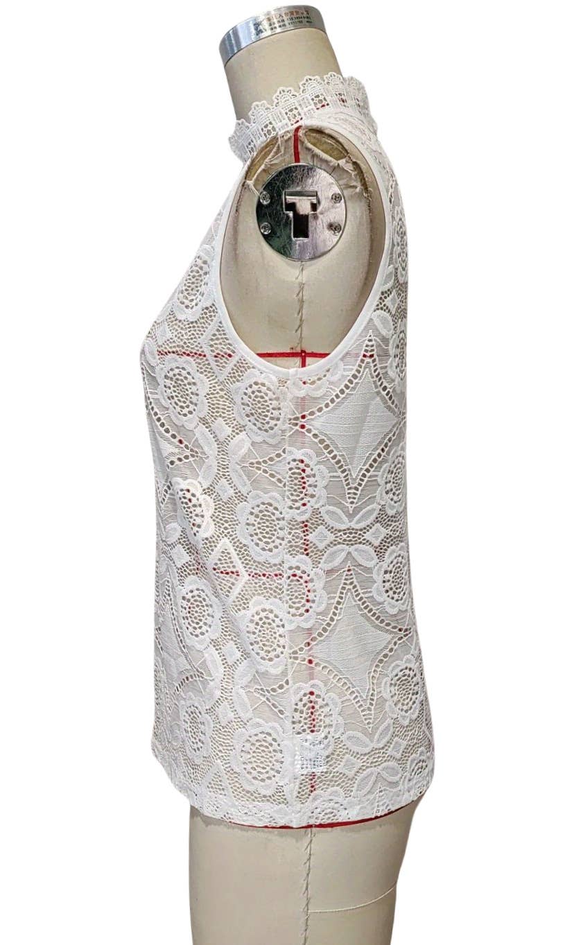 Solid-color stand-up collar lace patchwork Top