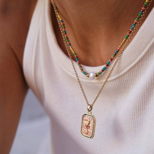 Holiday-inspired colorful tarot necklace