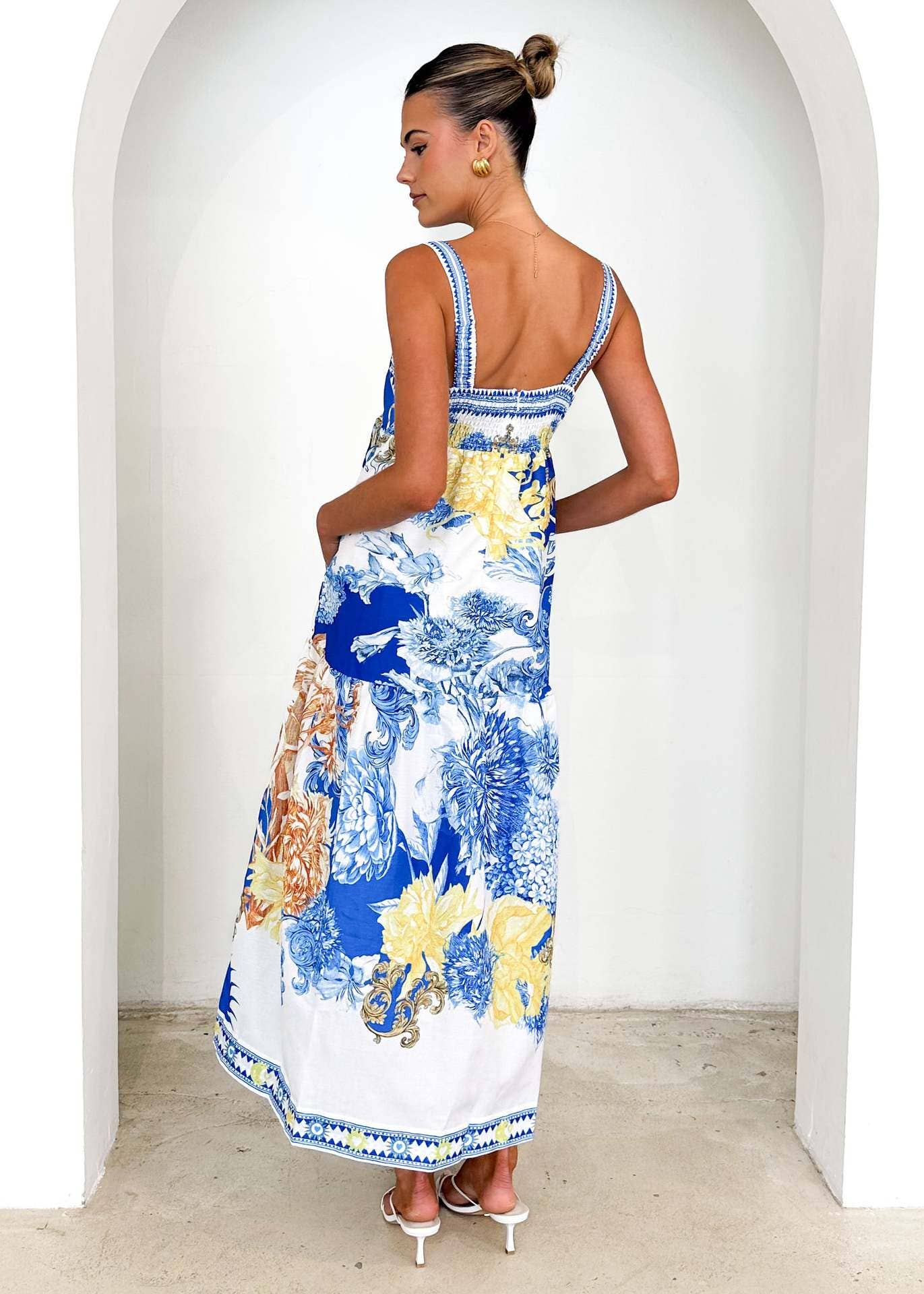 Vacation style long printed halter dress