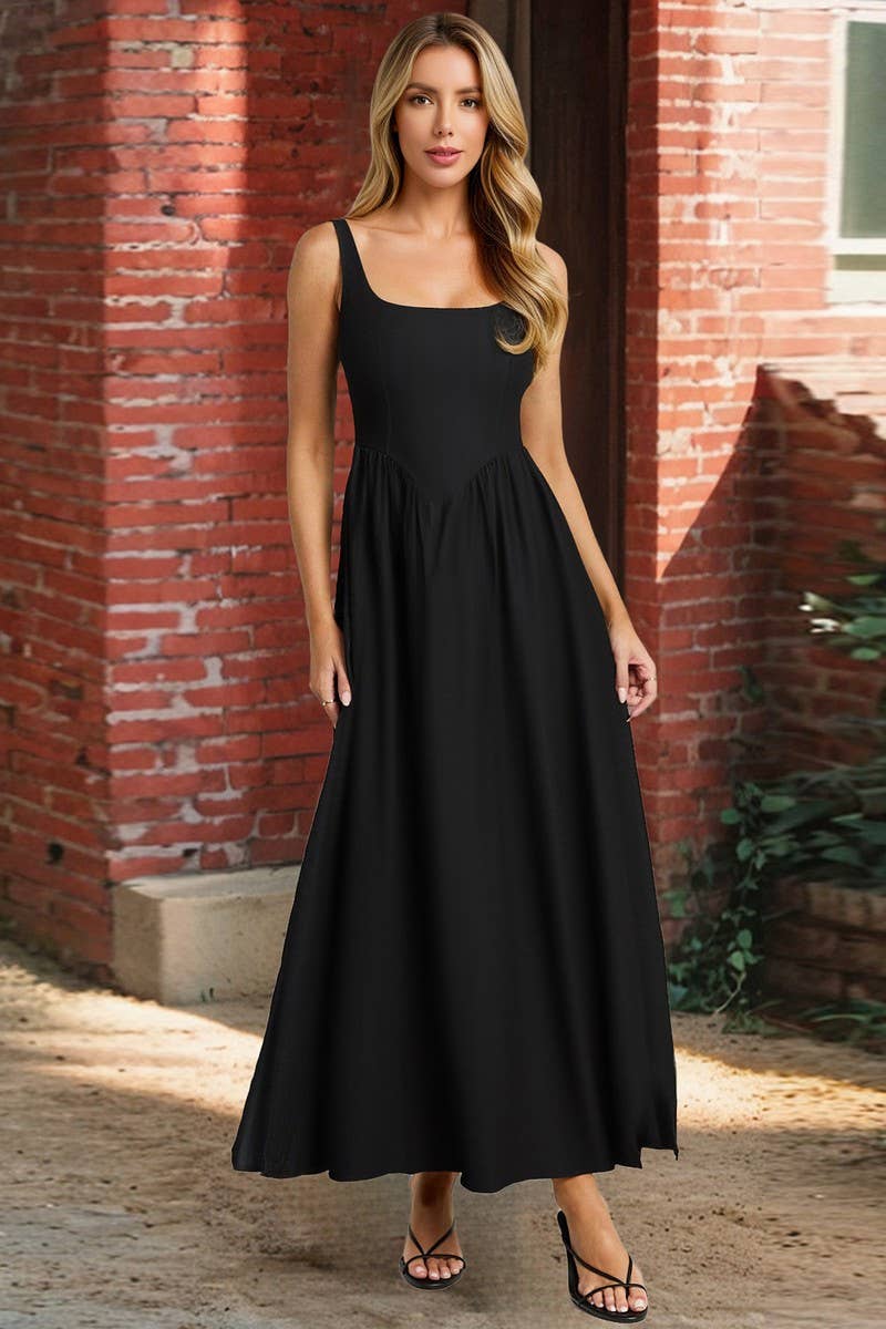 CWDMD6194_SOLID SLEEVELESS WAIST-CINCHING MAXI DRESS