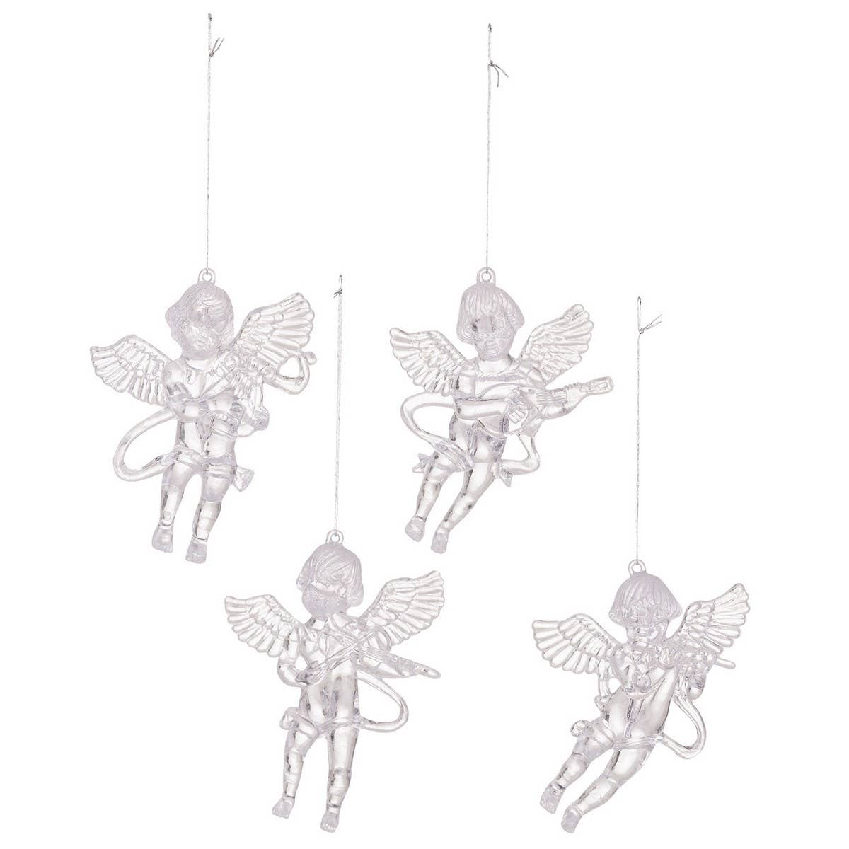 CWMM10185_4PCS CLEAR ACRYLIC ANGEL AND ICICLE XMAS ORNAMENTS