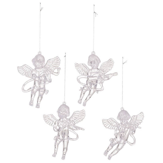 CWMM10185_4PCS CLEAR ACRYLIC ANGEL AND ICICLE XMAS ORNAMENTS