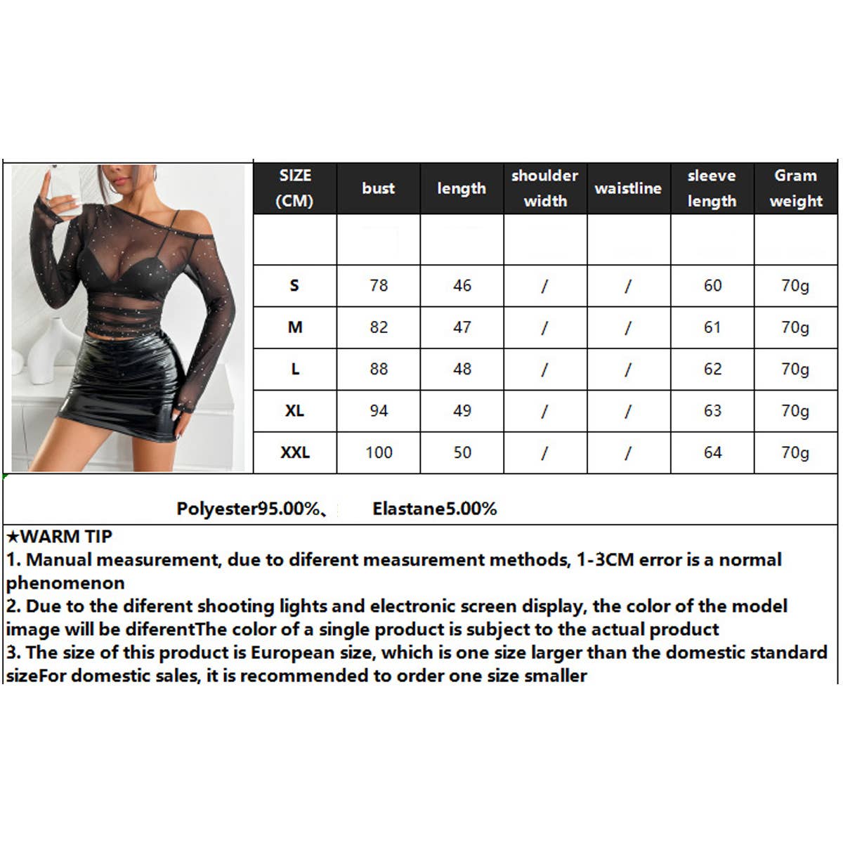 Sequined mesh fabric asymmetrical collar T-shirt