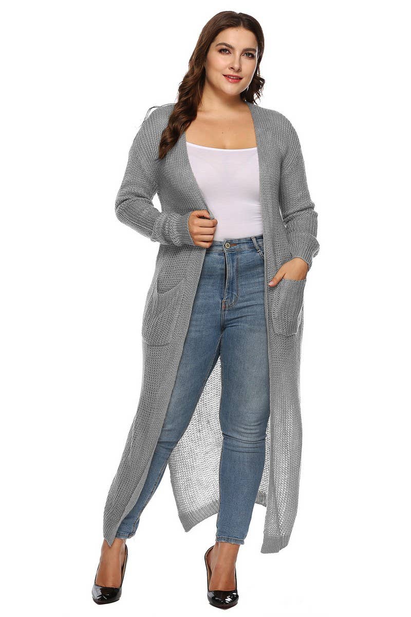 CWOSWL07413_PLUS SIZE WOMEN LONG THICK KNIT CARDIGAN