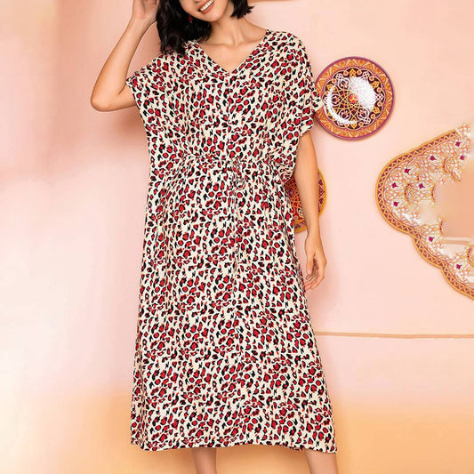 RAYON COTTON LONG FLORAL V-NECK NIGHTDRESS