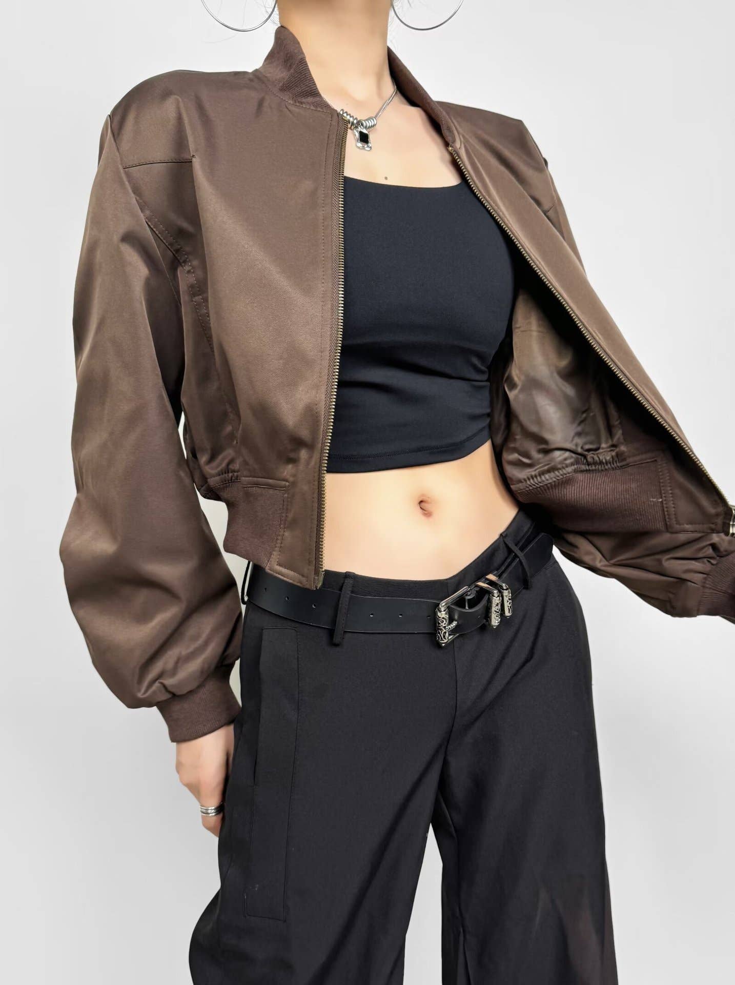 Thread round-neck double zipper baseball jacket