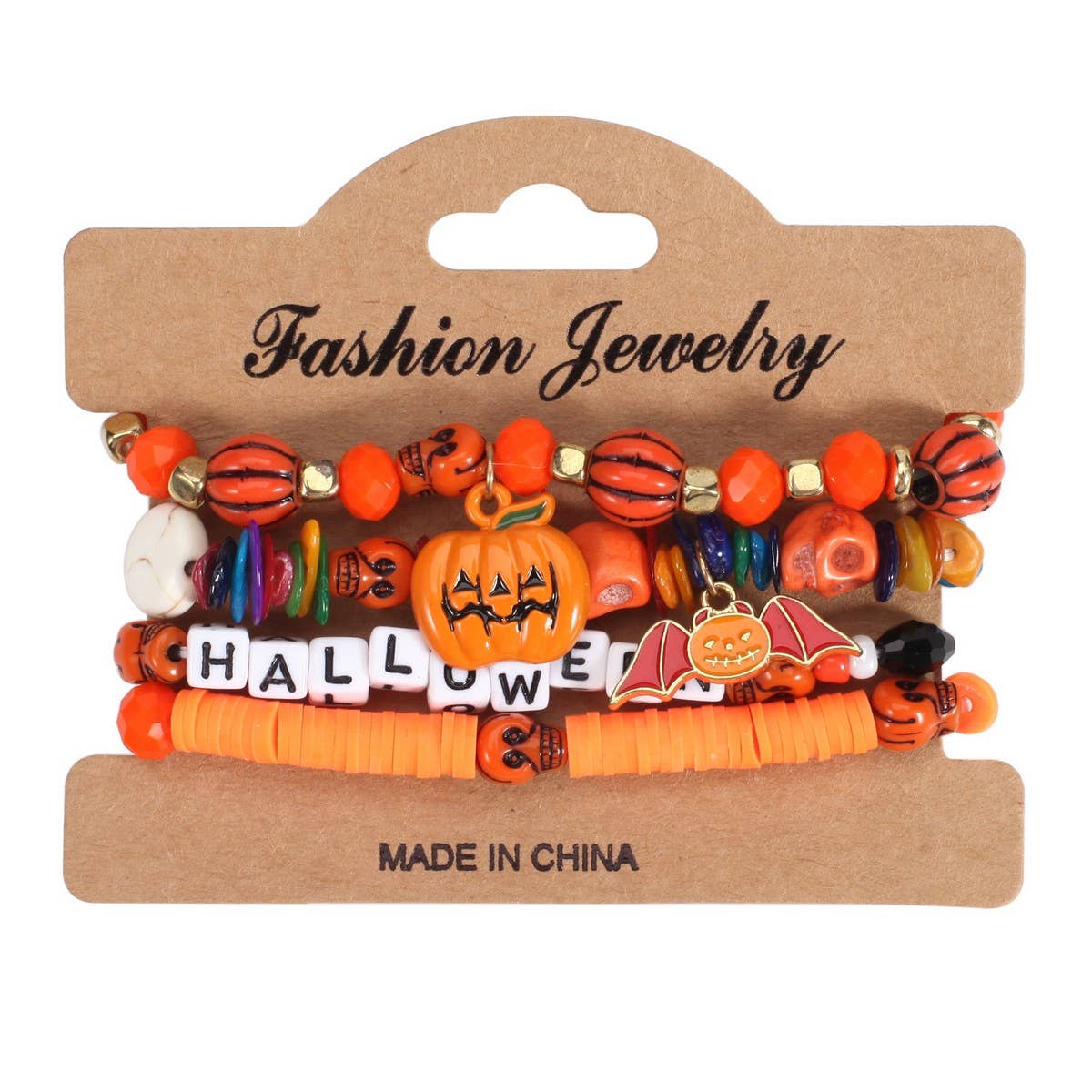 CWMM10432_HALLOWEEN GHOST PUMPKIN SKULL BEADED BRACELET