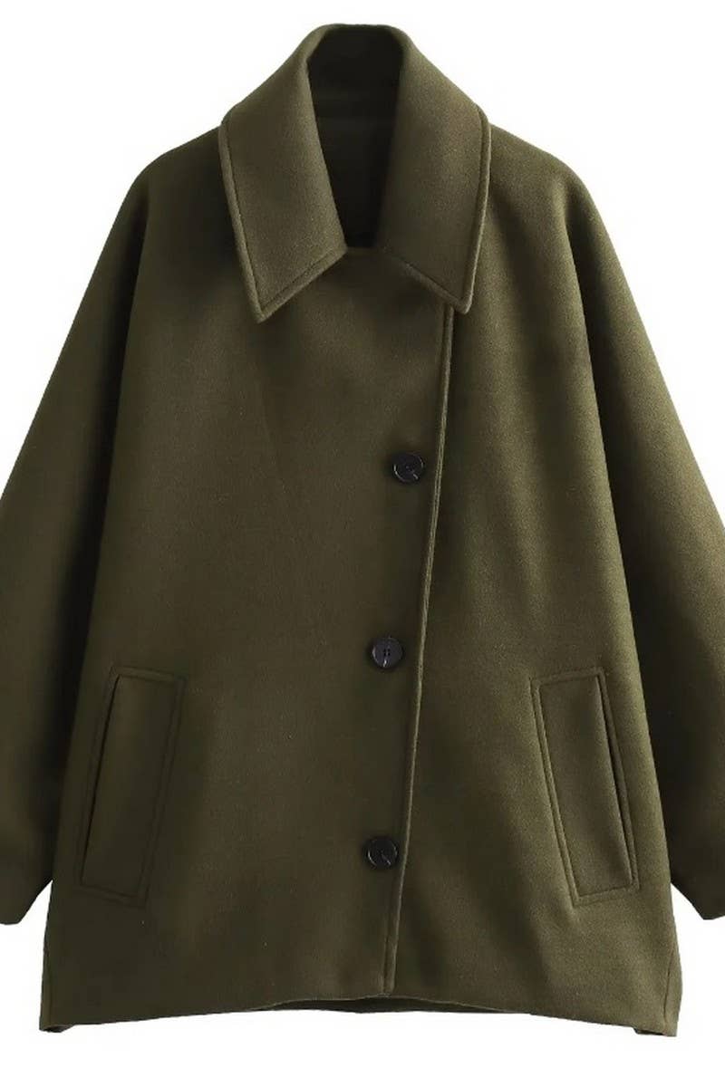 CWOCO1061_SINGLE-BREASTED LAPEL LOOSE WOOLEN JACKET