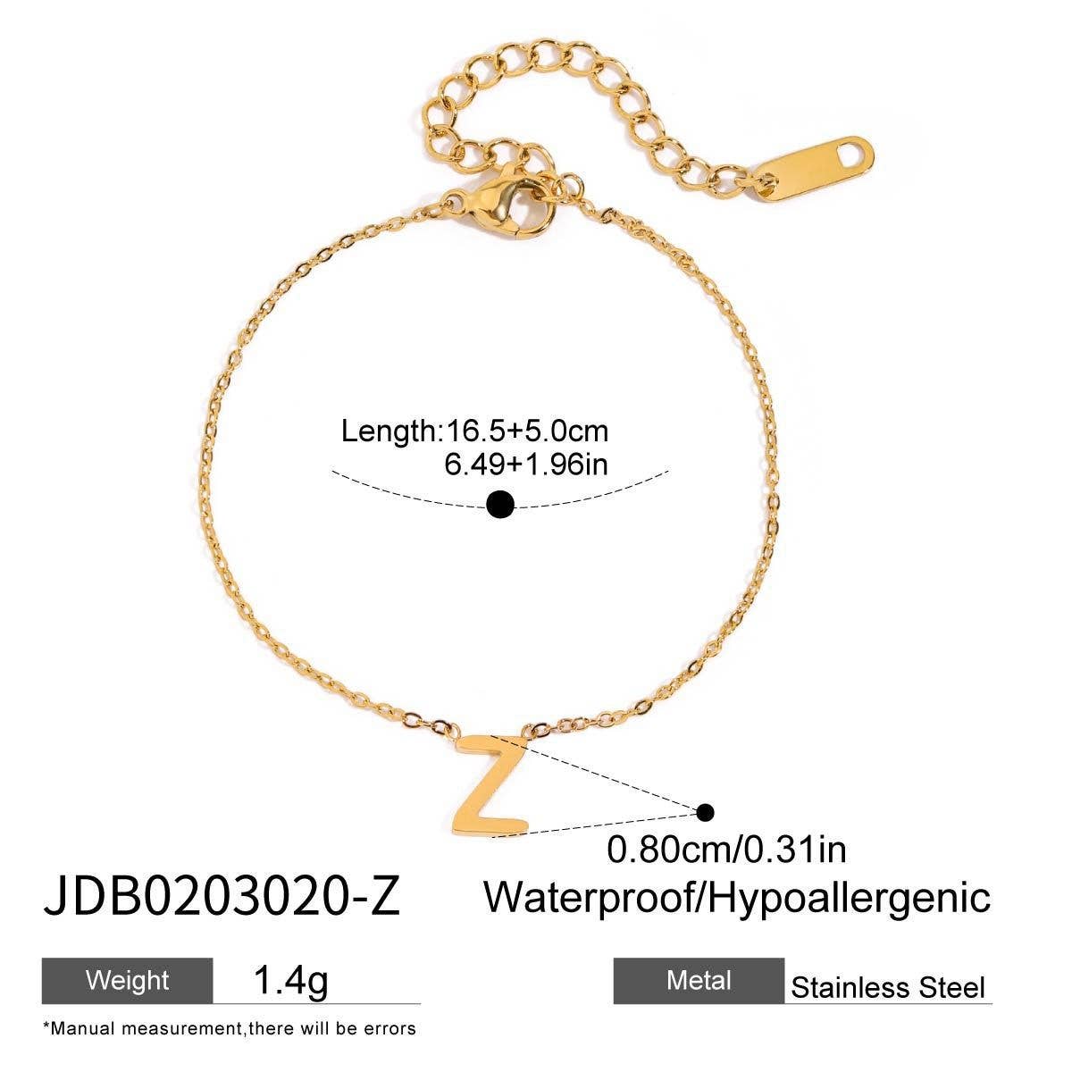 18K Gold Titanium Letter Necklace & Bracelet Set_CWAJE4743