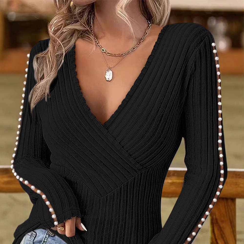 V-NECK WOOLEN SLIM-FIT PIT STRIP FASHION KNITWEAR