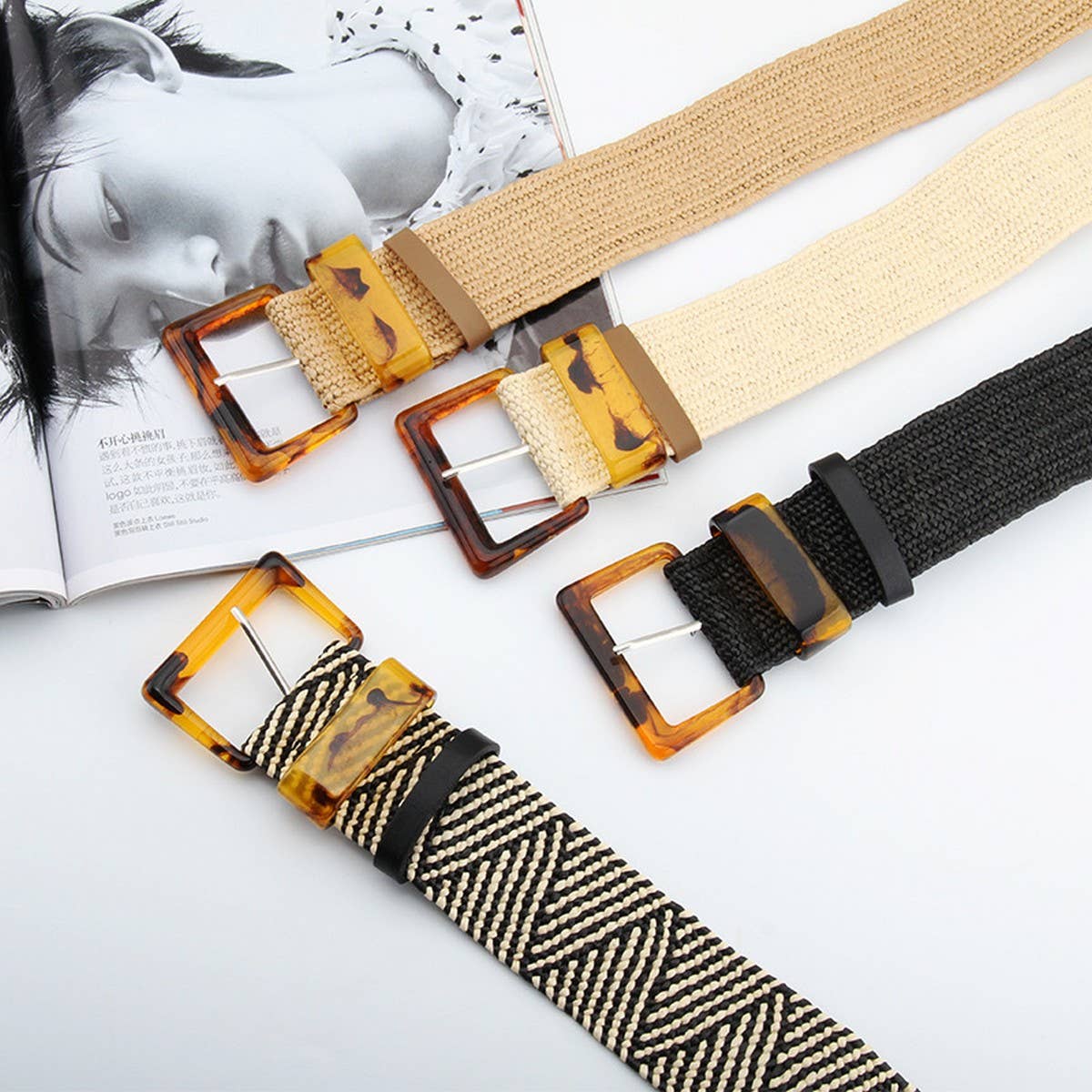 CWABE1179_RETRO CASUAL STRIPED LINEN SIMPLE WAIST BELT