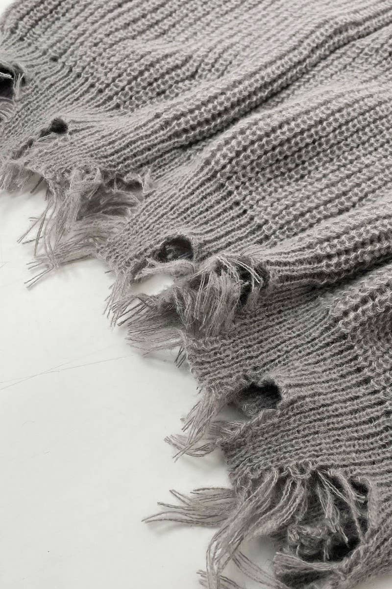 CWOSWL07632_LOOSE-FITTING DISTRESSED RAW-EDGE KNIT TOP