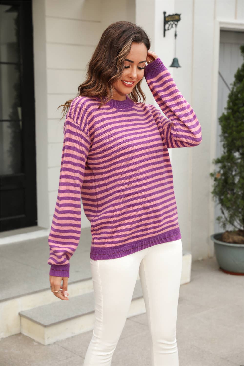 STRIPED CROSS-BORDER LONG-SLEEVED WOMEN KNITWEAR