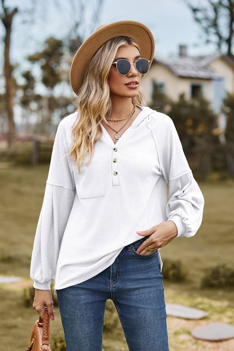 CWOHOL1095_NEW HOODED BUTTON LOOSE LONG-SLEEVED SWEATSHIRT