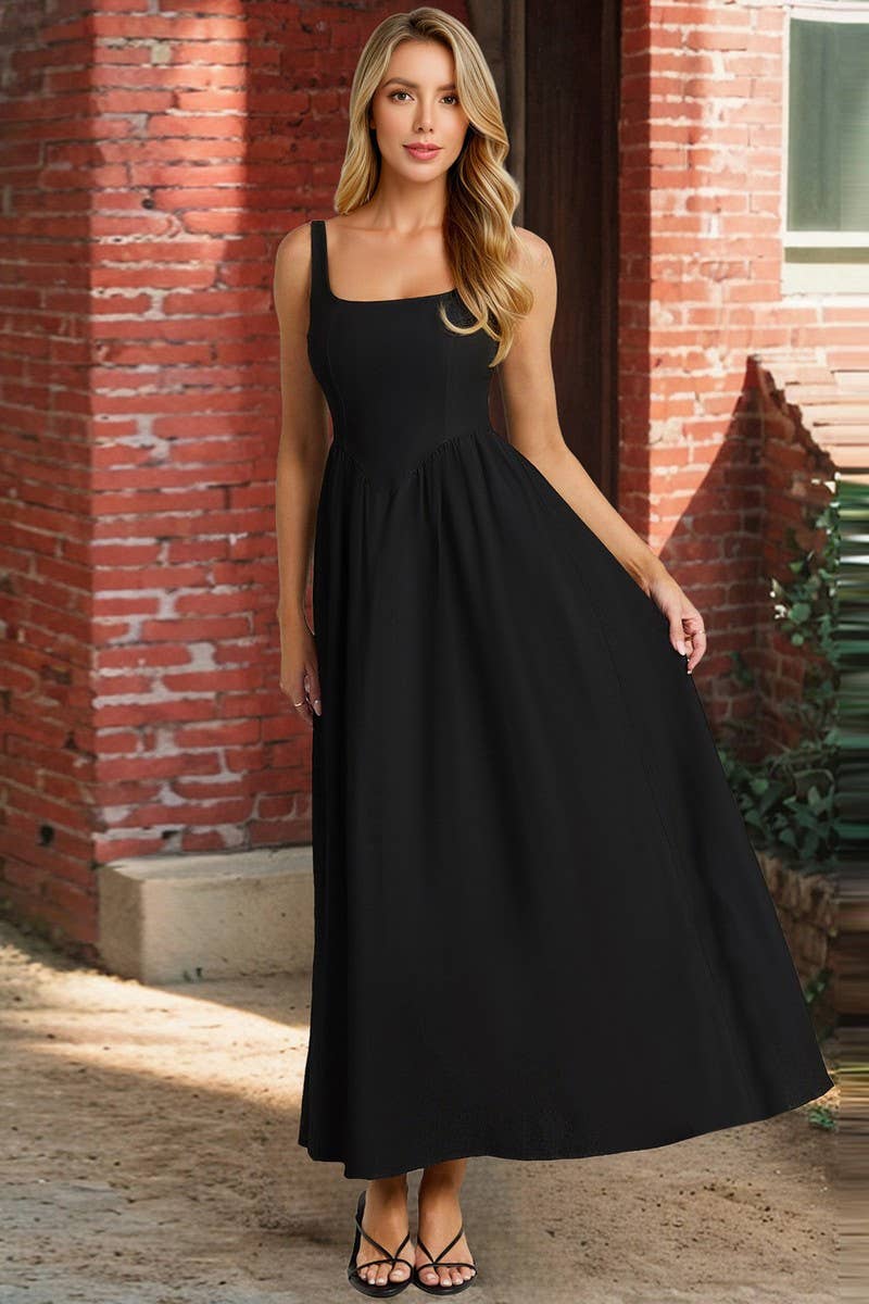 CWDMD6194_SOLID SLEEVELESS WAIST-CINCHING MAXI DRESS