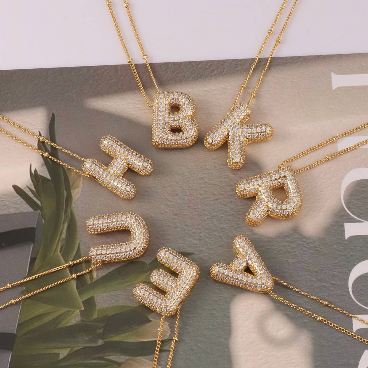 Copper Zirconia 26 Letters Pendant Necklace