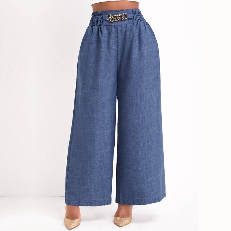 High-waisted imitation denim casual wide-leg pants