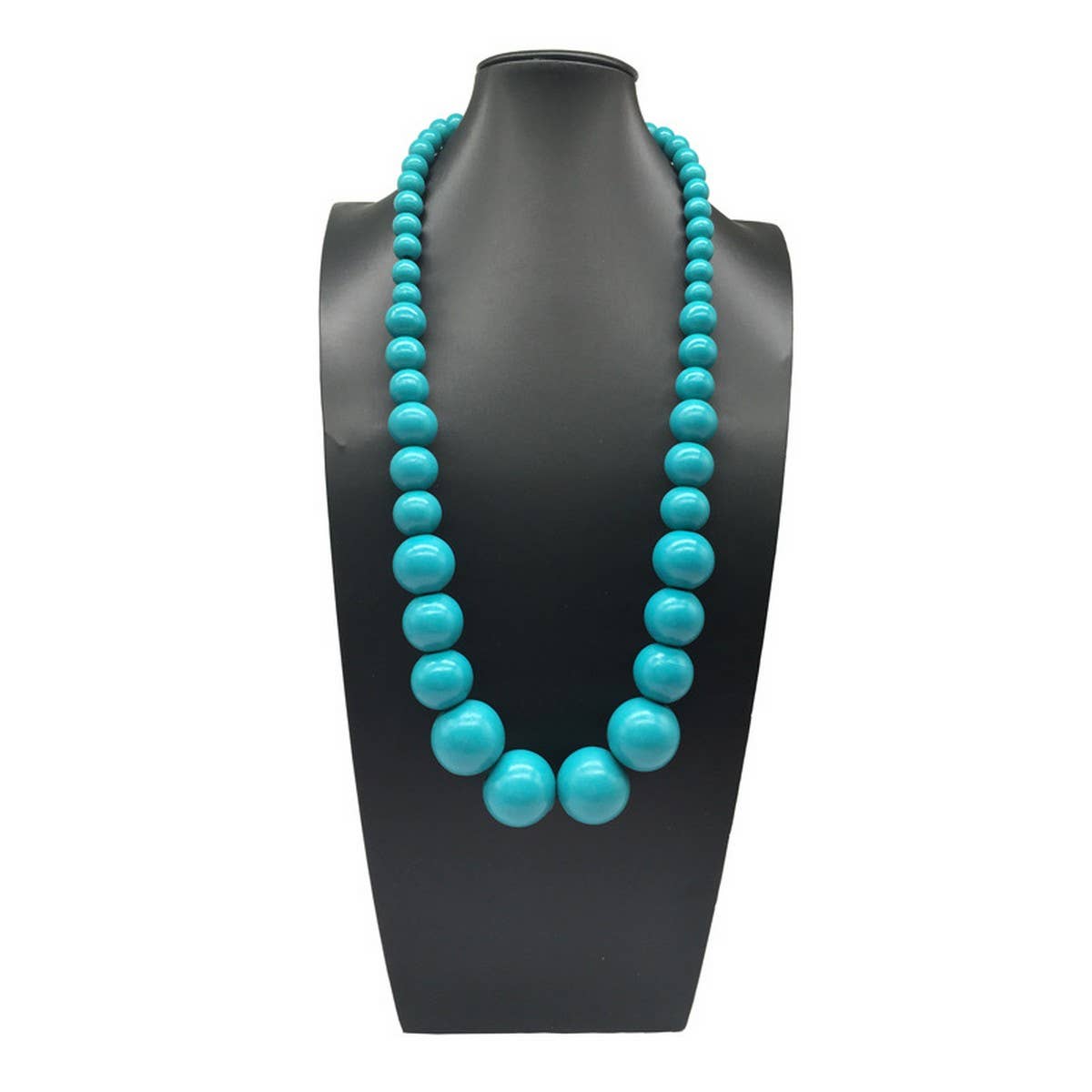 COLORFUL WOODEN LARGE ROUND BEAD LONG NECKLACE