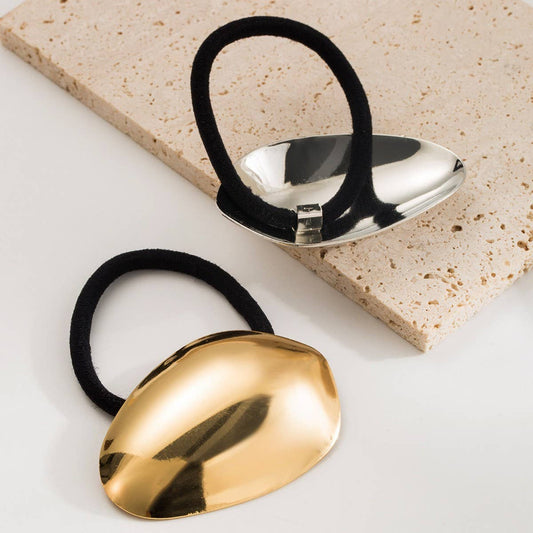 Geometric Oval Metal Stripe Elastic Hair Tie