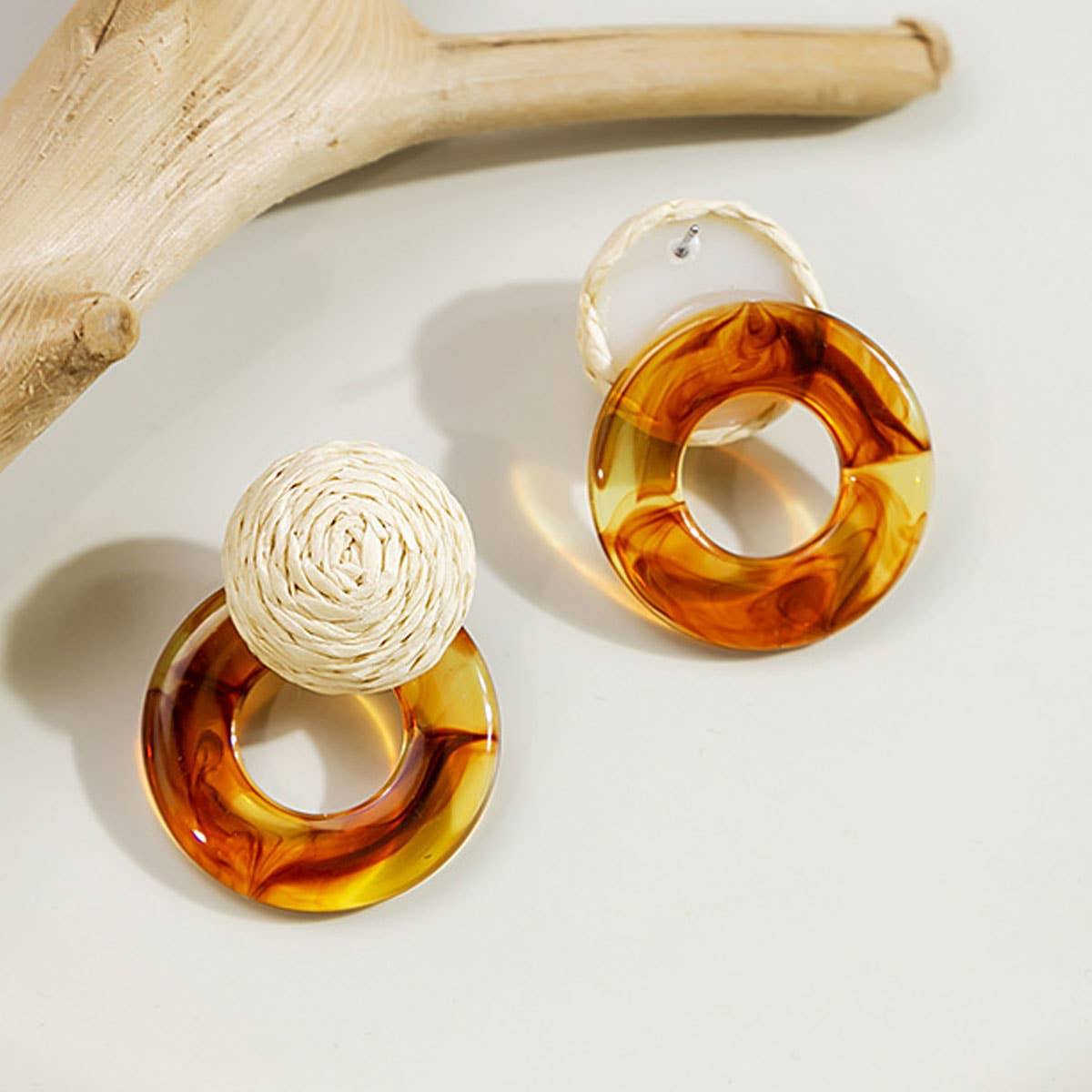 Silver needle French resin round stud earrings