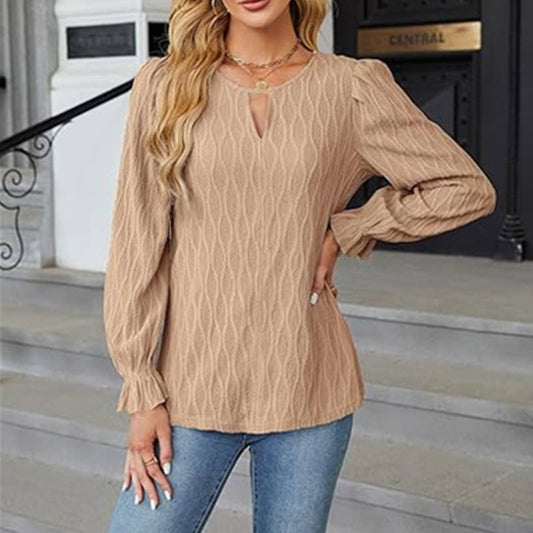 JACQUARD CREW-NECK TOP WITH FLARED SLEEVES