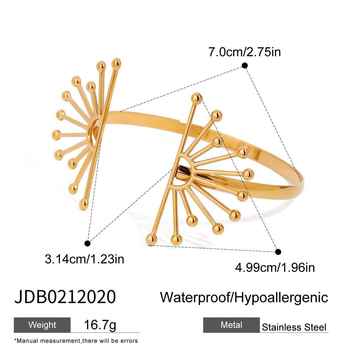 Bold 18K Gold Flower Cuff Bracelet, No Fade_CWAJE4756