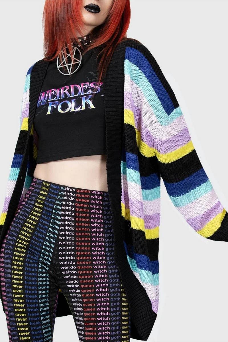 CWOCAL0767_LOOSE STRIPED LONG HALLOWEEN CARDIGAN SWEATER