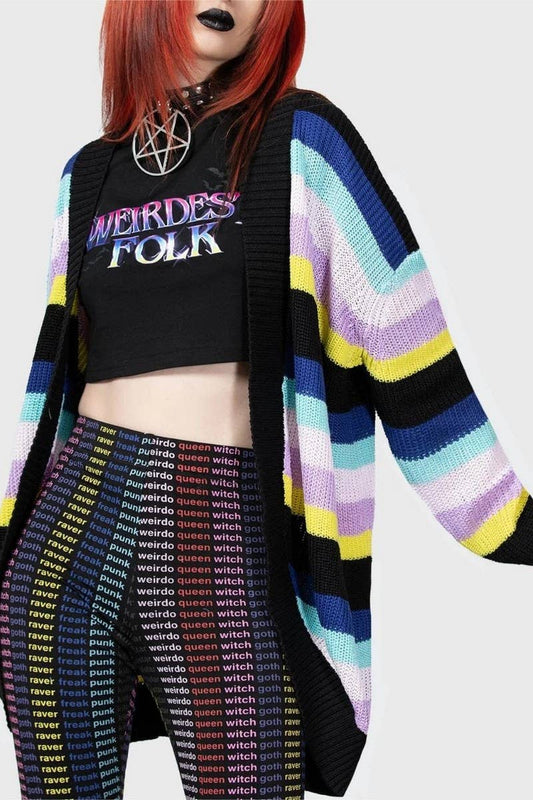 CWOCAL0767_LOOSE STRIPED LONG HALLOWEEN CARDIGAN SWEATER