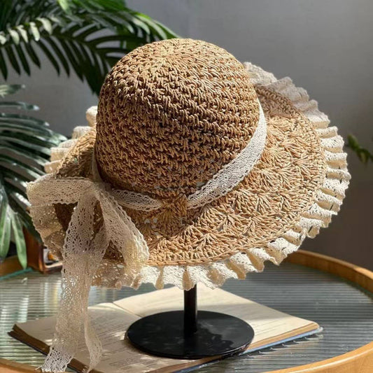 Summer foldable retro bow straw hat_CWAH3402