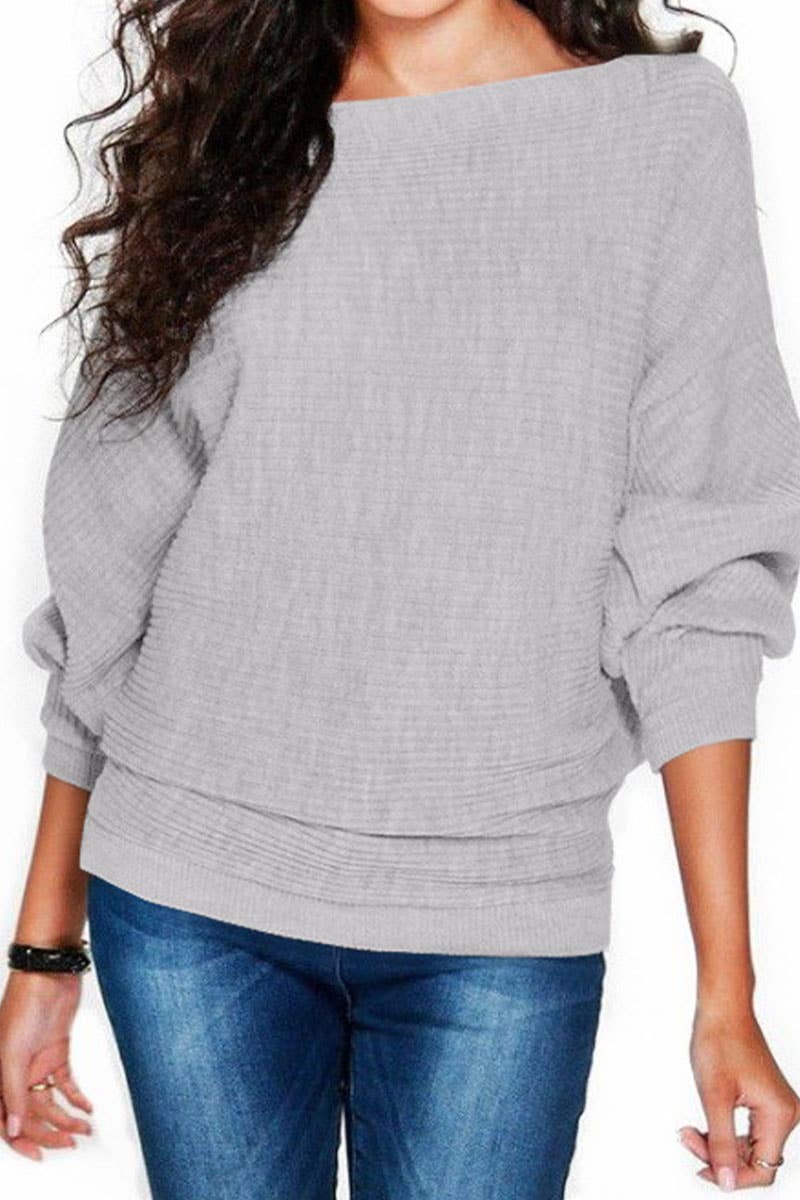 Stylish baggy bat-sleeve knit sweater