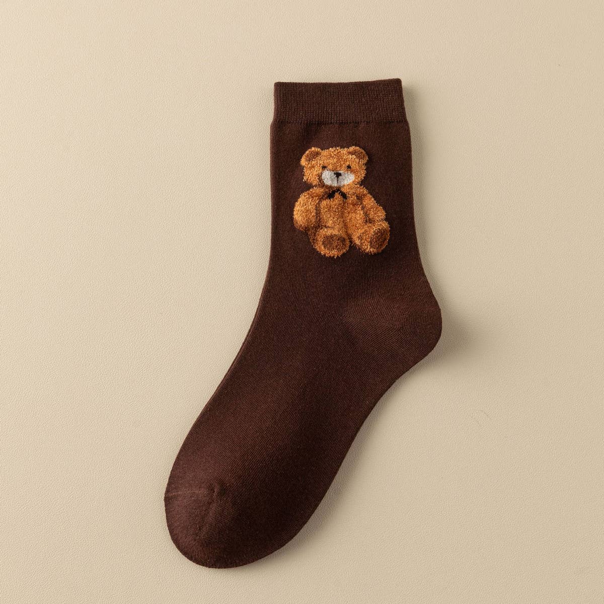 Cute Simple Brown Bear Pattern Crew Socks