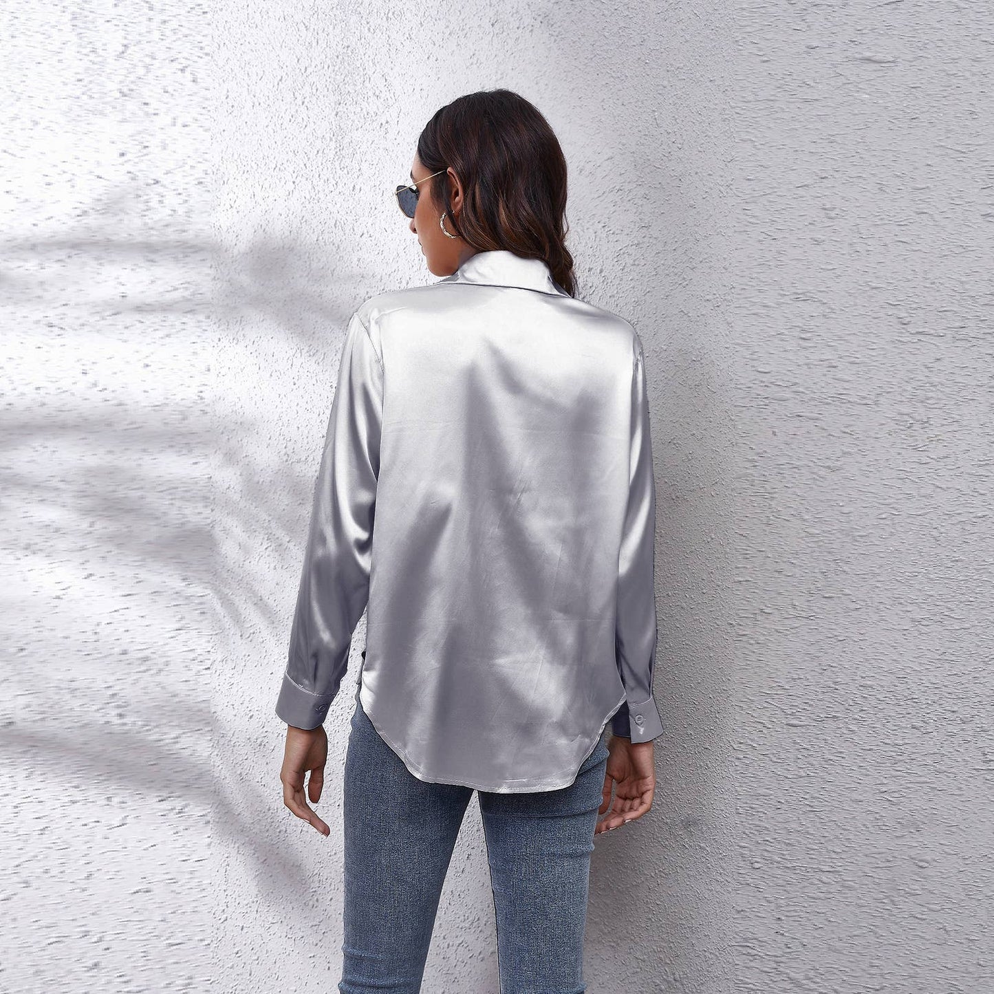 Satin silk long-sleeved shirt