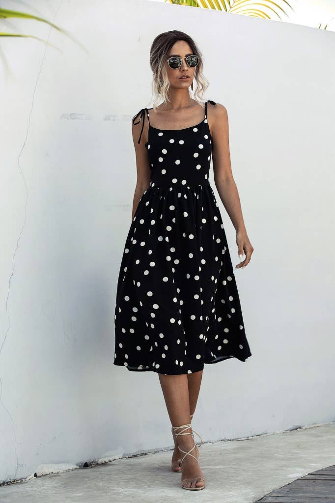 Polka dot backlesstie waist sundress