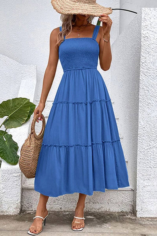 CWDMD4874_SOLID COLOR SQUARE NECK SUSPENDER DRESS