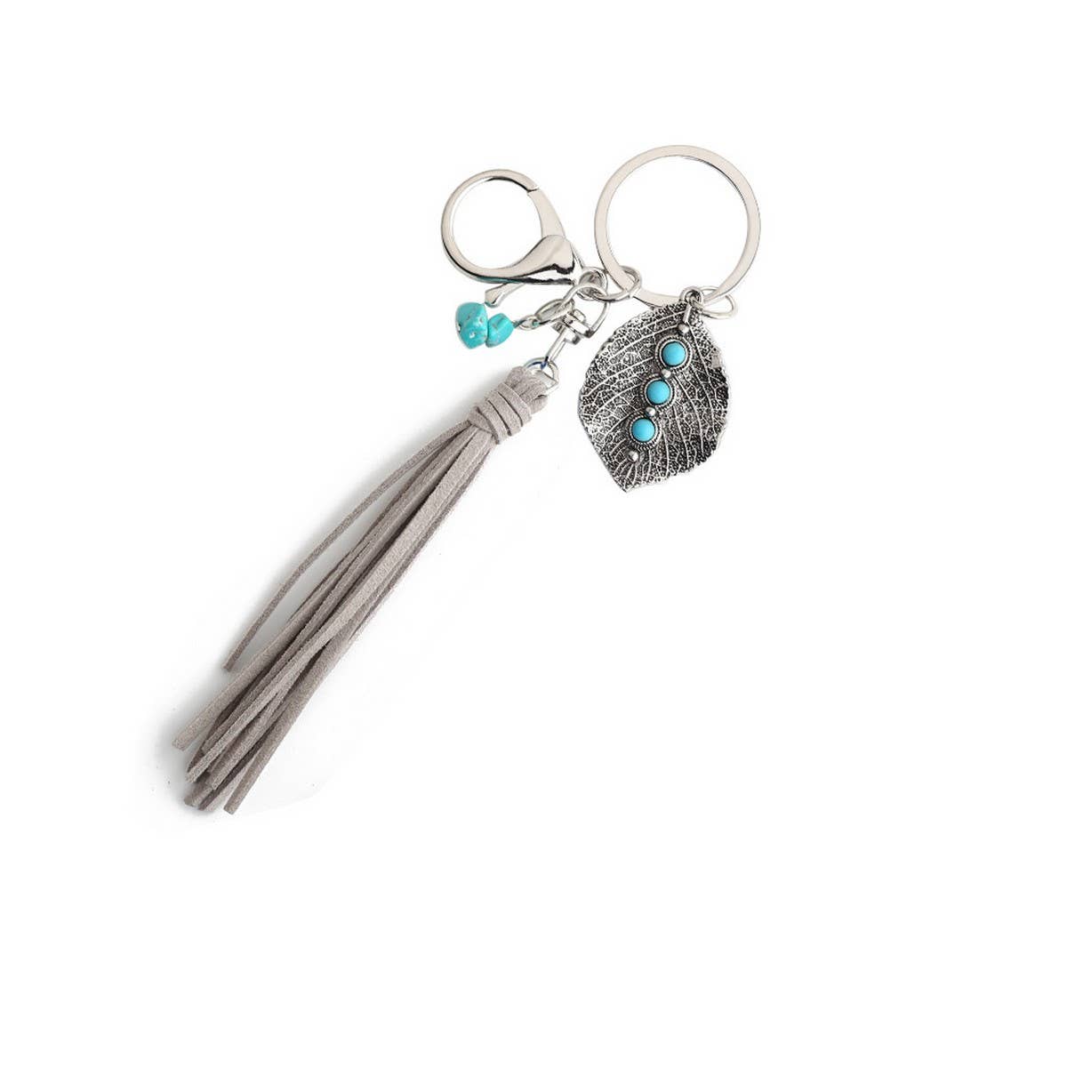 Bohemian Alloy Leaf Turquoise Keychain_CWMM6867