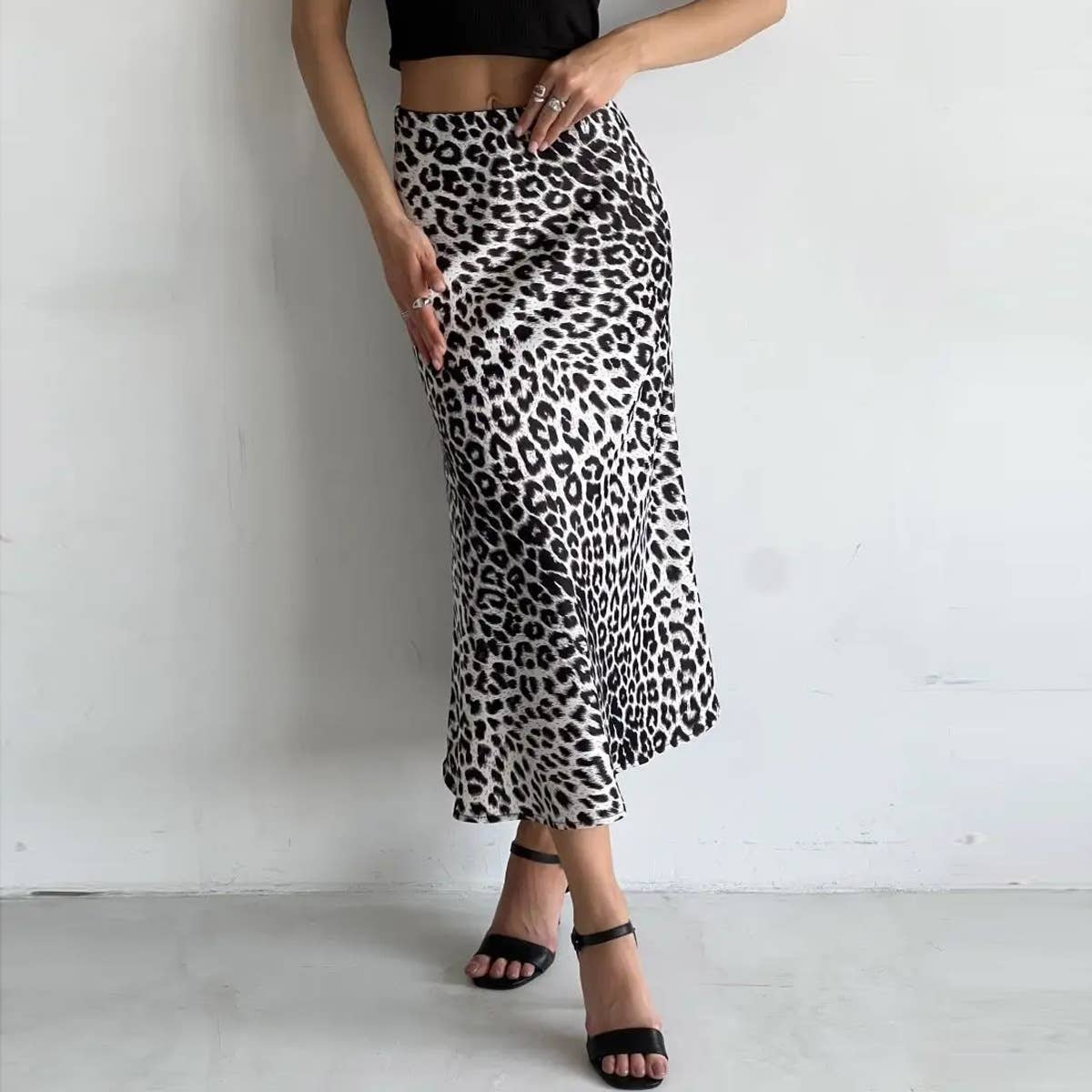 SEXY SATIN LEOPARD PRINT HIGH-WAISTED SKIRT