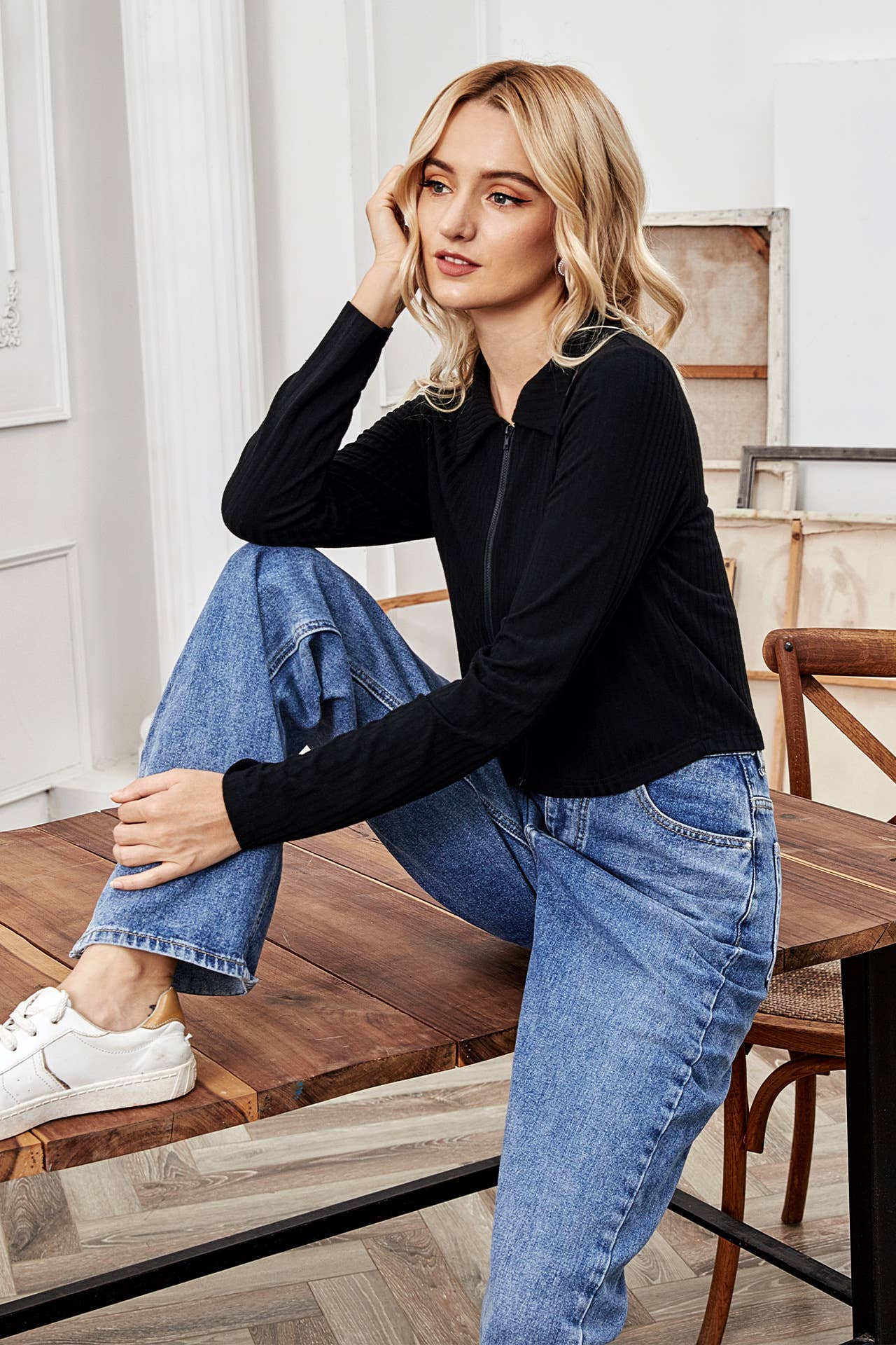 LAPEL KNITTED PIT STRIP CARDIGAN COAT