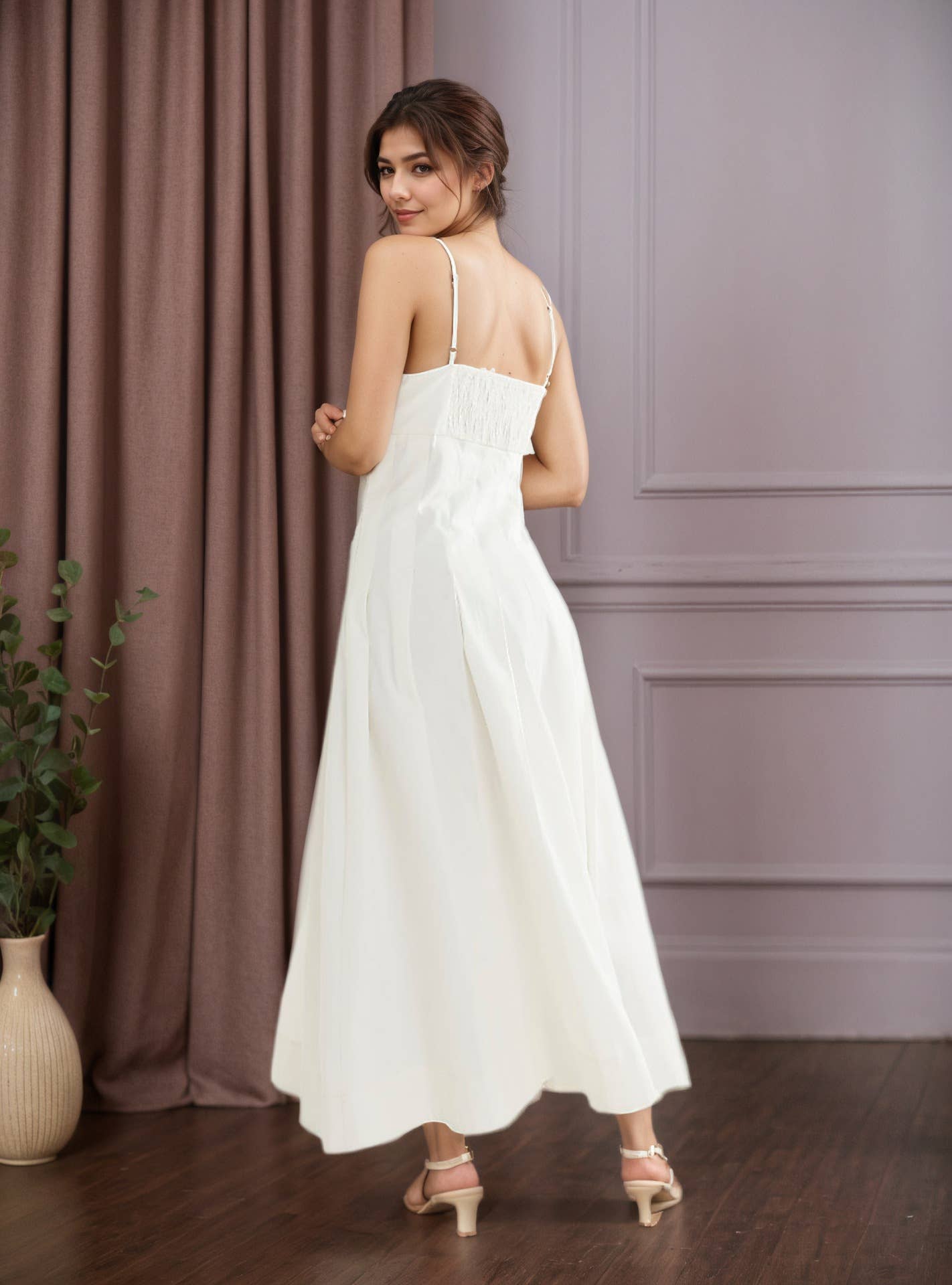 Fishbone corset solid-color halter dress