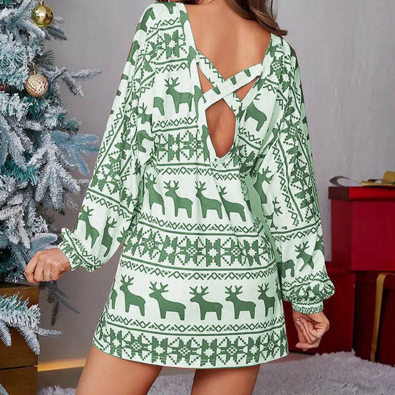 MOOSE PRINT BACKLESS T-SHIRT DRESS