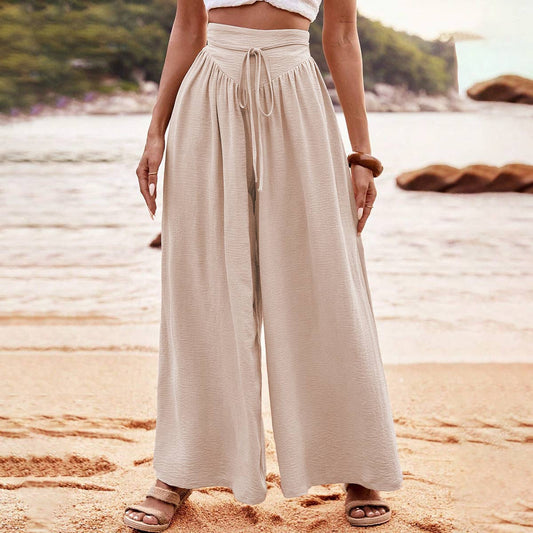 High-waisted elastic-waisted micro-flared pants