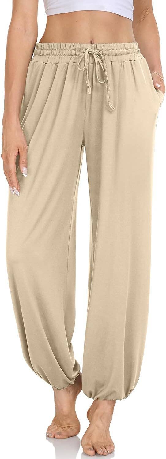 Solid-colored drawstring and loose trousers