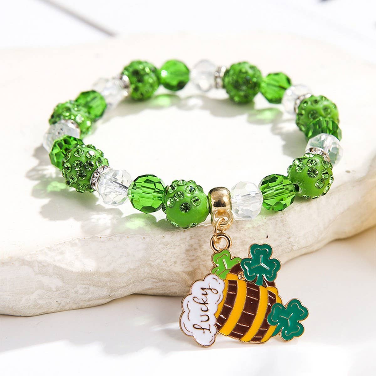 ST. PATRICK'S DAY IMITATION PEARL ACRYLIC BRACELET_CWMM3508