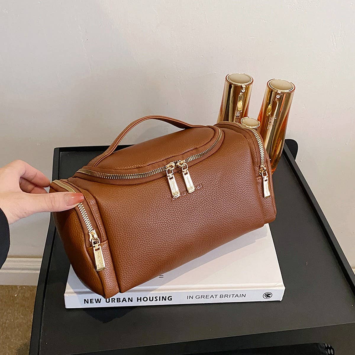 SOLID COLOR RETRO HIGH-GRADE PU COSMETIC BAG_CWAB4411