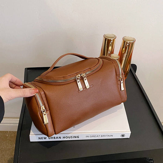 SOLID COLOR RETRO HIGH-GRADE PU COSMETIC BAG_CWAB4411