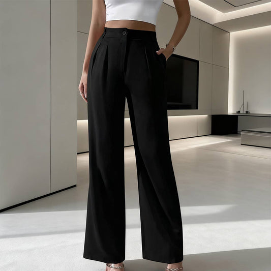 Elegant solid color dangling wide-leg suit pants