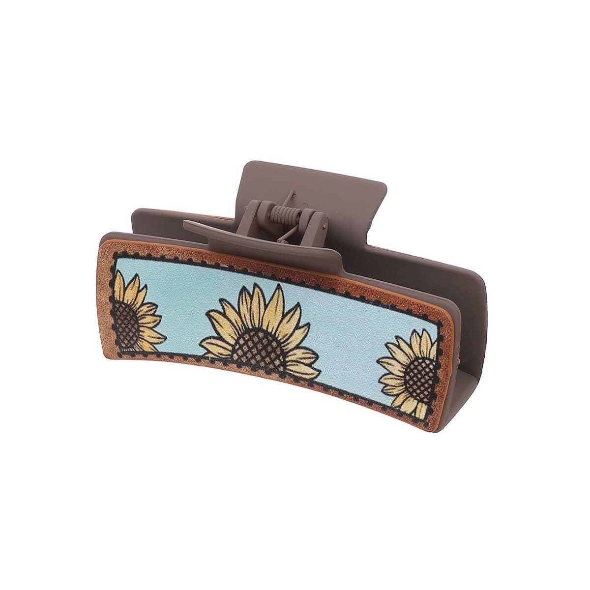Cow Print Sunflower Hair Claw, Leather Hair Claw_CWAHA0587