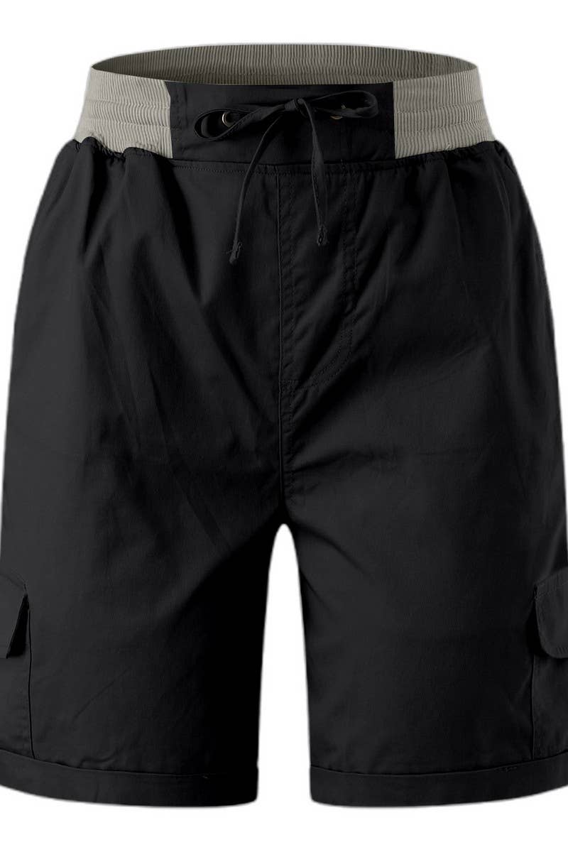 CWBSP0562_RETRO SOLID DRAWSTRING RIBBED UTILITY SHORTS
