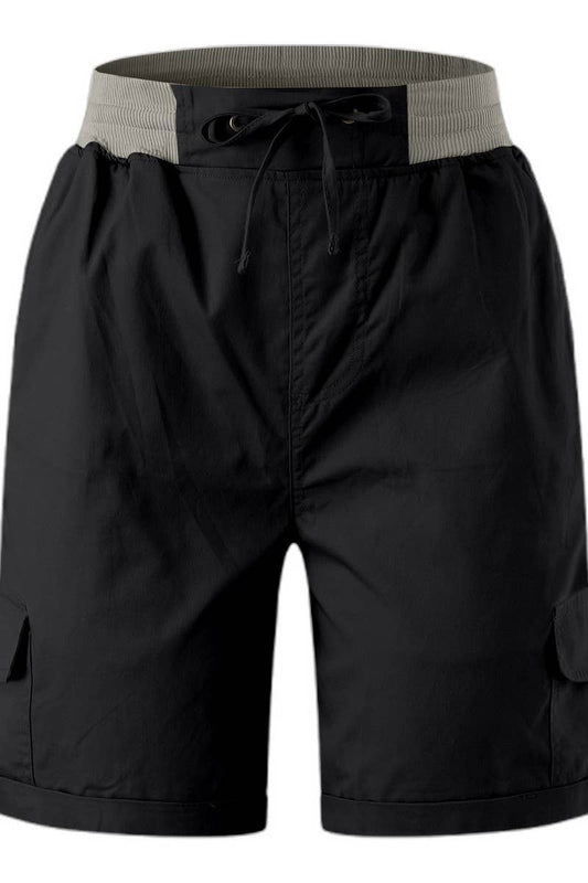 CWBSP0562_RETRO SOLID DRAWSTRING RIBBED UTILITY SHORTS