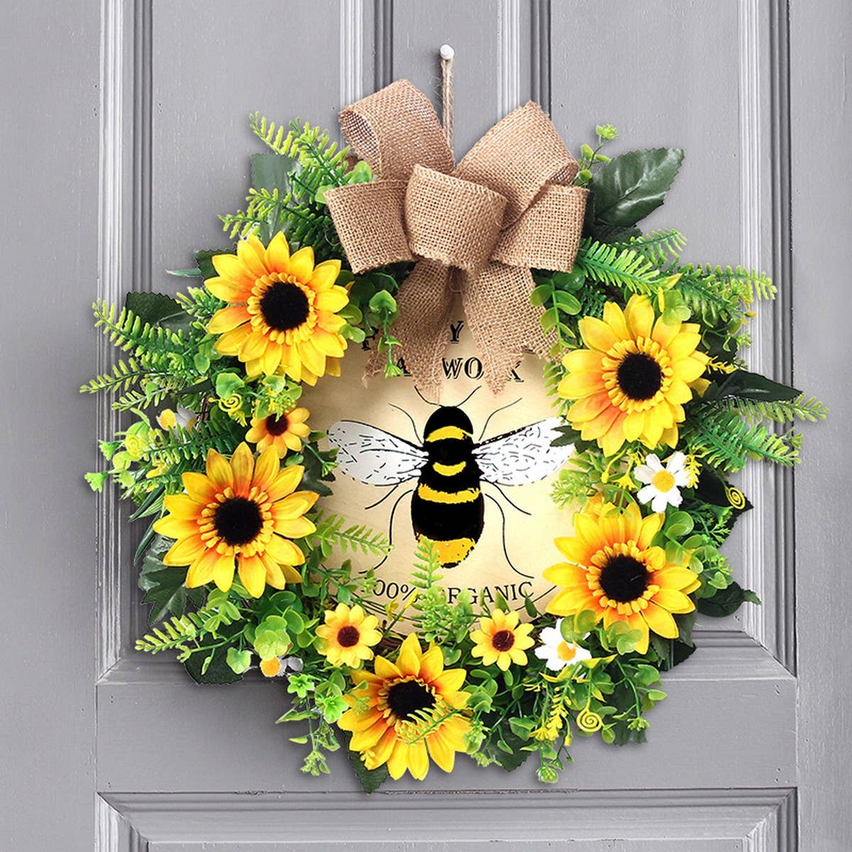 Sunflower Bee Festival Faux Floral Wreath_CWAJE05409