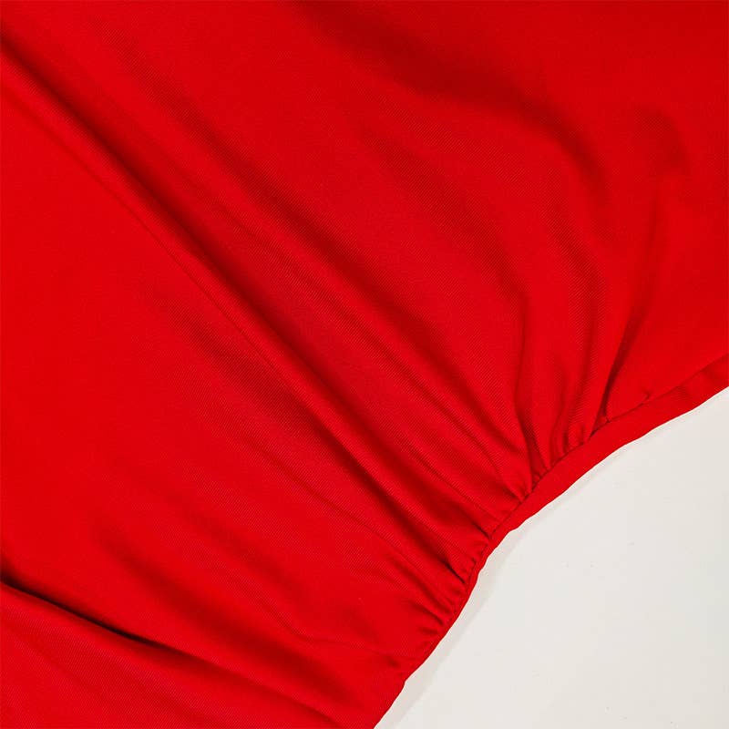 Solid color deep V drawstring pleated dress